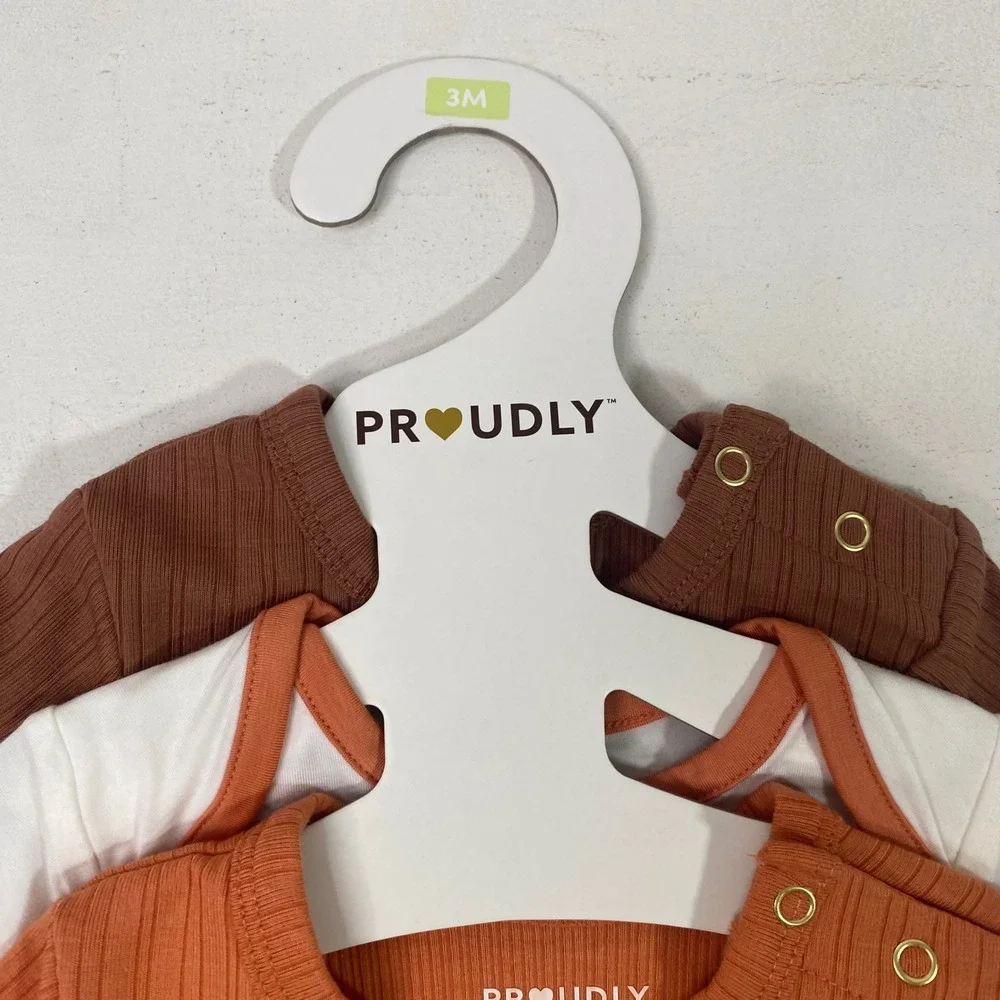 Proudly Baby 3 Pack Bodysuits 3M Rust Brown White Lion Heart NWT OEKO-TEX